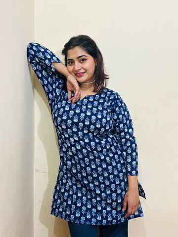Indigo Blossom Everyday Short Kurti