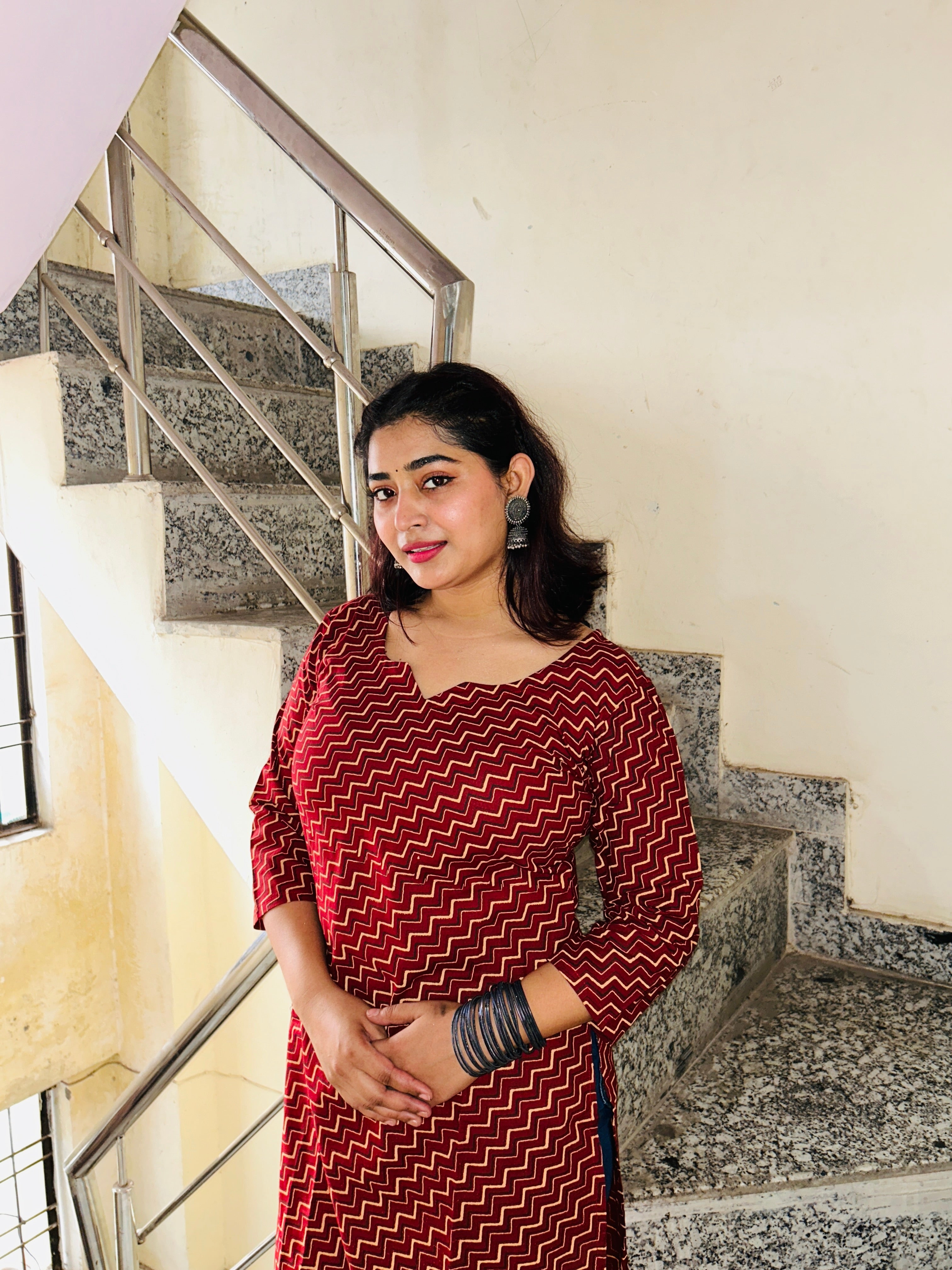 Maroon Zigzag Sweetheart Kurti