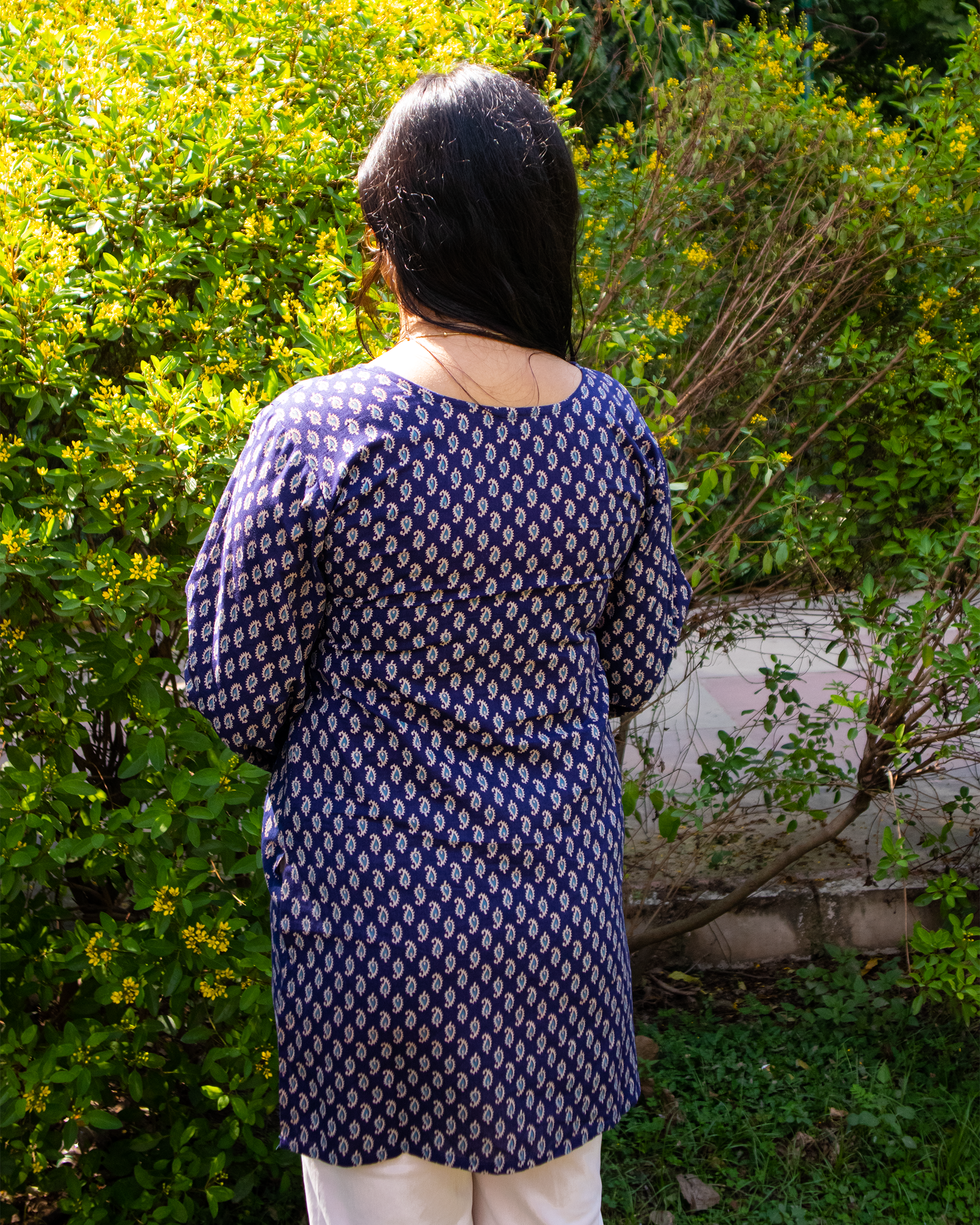 Midnight Bloom Bell Sleeves Short Kurti